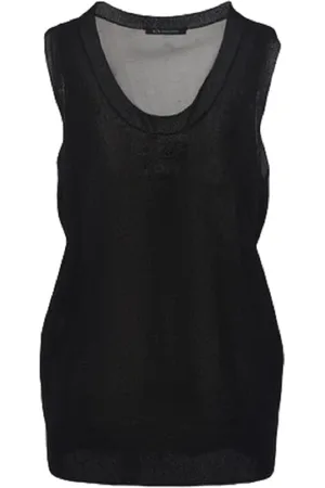 Armani Exchange Koszulki, Kobieta, Niebieski, L, Niebieski Bezrękawnik z Dzianiny Metaliczny