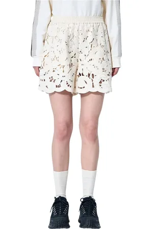 Moncler Szorty, Kobieta, Biały, M, Bawełna, Szorty z haftem anglaise