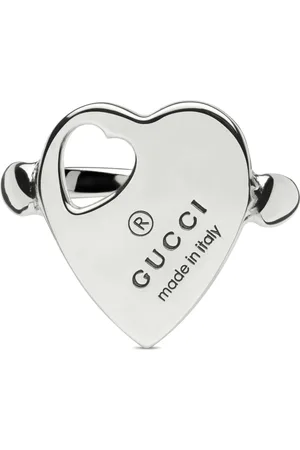 Gucci Akcesoria, Kobieta, Szary, 54 MM, Pierścień z logo w srebrze próby 925 z motywem serca
