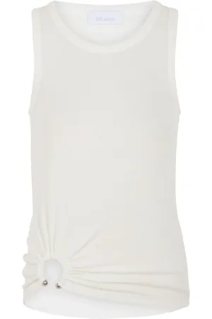 Paco rabanne Koszulki, Kobieta, Biały, S, T-shirt z żebrowanym materiałem