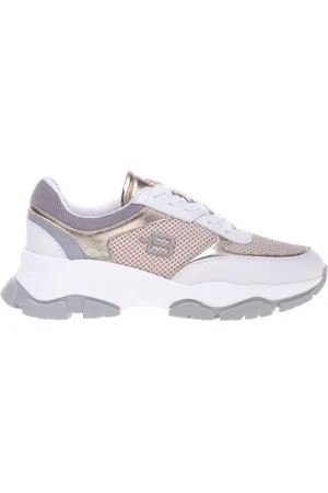 BALDININI Buty, Kobieta, Wielobarwność, 41 EU, Beige leather and suede leather trainer