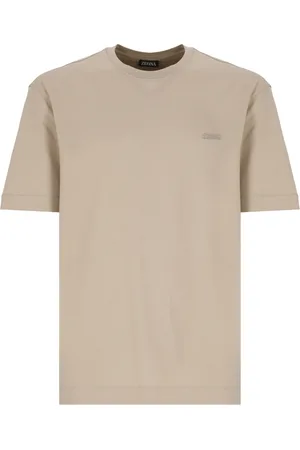 Ermenegildo Zegna Koszulki, Mężczyzna, Beżowy, S, Beżowy Bawełniany T-shirt z Haftowanym Logo