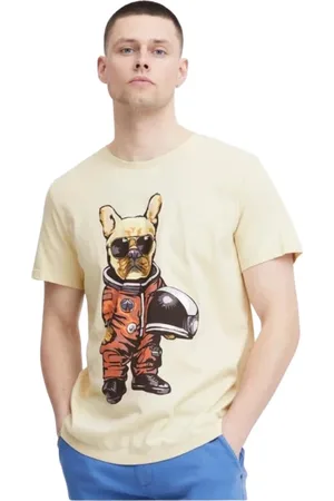 Blend Koszulki, Mężczyzna, Beżowy, M, Len, Męski T-shirt z nadrukiem