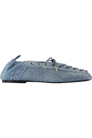 Ganni Buty, Kobieta, Niebieski, 41 EU, Denim, Niebieskie Denimowe Baletki z Oczkami