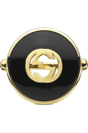 Gucci Akcesoria, Kobieta, Żółty, 55 MM, Pierścień z łączącymi się elementami z żółtego złota, onyksu i diamentów