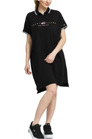 Tommy Hilfiger Sukienki, Kobieta, Czarny, S, Bawełna, Nowoczesna Sukienka Logo Polo