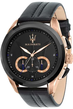 Maserati Akcesoria, Mężczyzna, Żółty, ONE SIZE, Czarny Skórzany Zegarek Kwarcowy