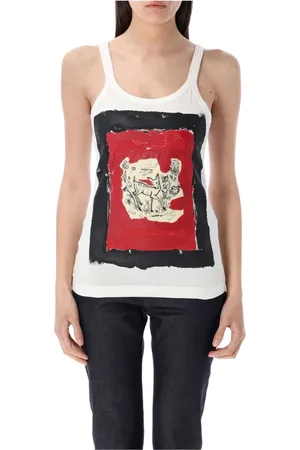 Marni Koszulki, Kobieta, Biały, S, Biała Fawn Print Tank Top