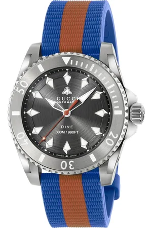 Gucci Akcesoria, Kobieta, Wielobarwność, ONE SIZE, 40 mm stalowa koperta, ciemnoszara tarcza z pszczołą, stalowa luneta, pasek z gumy