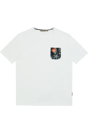 GIANNI LUPO Koszulki, Mężczyzna, Biały, XL, Męski Tropikalny T-shirt z kieszenią