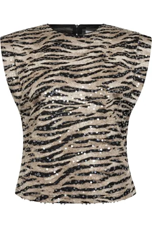 Co`Couture Koszulki, Kobieta, Beżowy, L, Tigercc Top z cekinami i wzorem tygrysa