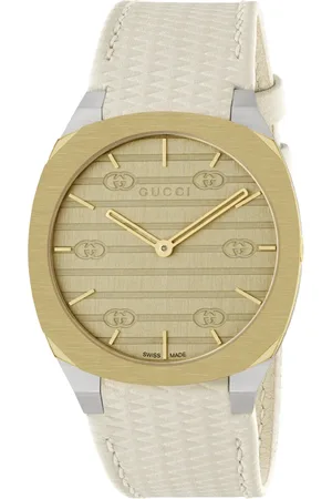 Gucci Akcesoria, Kobieta, Szary, ONE SIZE, Wielowarstwowa Złota Tarcza z Białym Paskiem Skórzany
