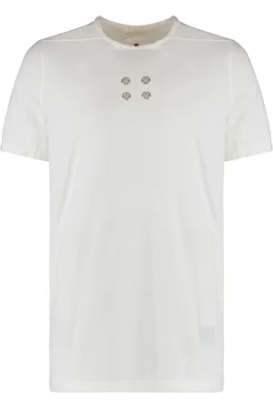 Rick Owens Koszulki, Mężczyzna, Biały, M, Bawełniana T-shirt z okrągłym dekoltem i metalowymi oczkami