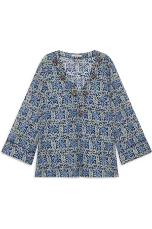 Maliparmi Bluzki, Kobieta, Niebieski, L, Kaftan Z Batikiem Z Kwiatami