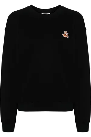 Maison Kitsuné Bluzy, Kobieta, Czarny, S, Czarny Sweter z Fox Patch