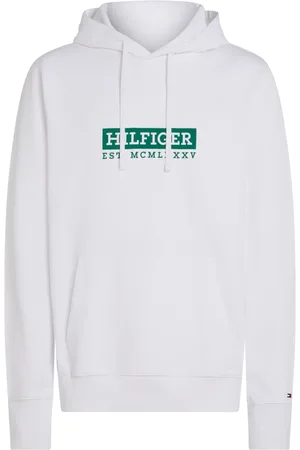Tommy Hilfiger Bluzy, Mężczyzna, Biały, L, Biała bluza z zielonym logo
