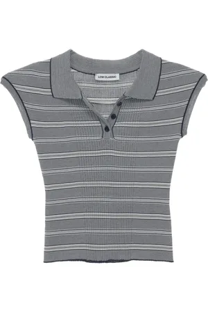 Low Classic Swetry, Kobieta, Szary, S, Granatowy Sweter w Paski Polo