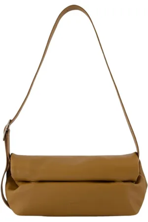 Jil Sander Torebki, Kobieta, Beżowy, ONE SIZE, Khaki Skórzana Torba na Ramię z Kwadratowym Paskiem