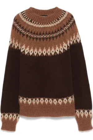 Dsquared2 Swetry, Mężczyzna, brązowy, L, Wełna, Brązowy Sweter Intarsia Okrągły Dekolt Wełna