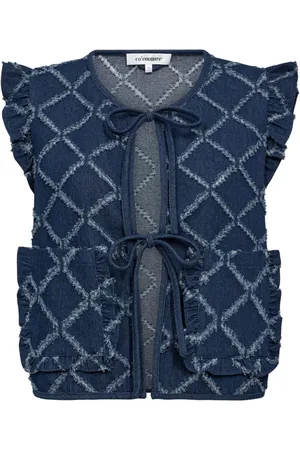 Co`Couture Kurtki, Kobieta, Niebieski, L, Denim, Denim Frill Vest Blazer Milancc