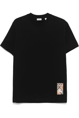 Burberry Koszulki, Mężczyzna, Czarny, S, Czarny T-shirt Jersey z logo w kratę