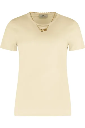 Elisabetta Franchi Koszulki, Kobieta, Żółty, M, T-shirt z łańcuchem z bawełny