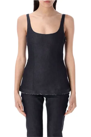 Marni Koszulki, Kobieta, Niebieski, S, Denim, Niebiesko-czarny top Trompe l