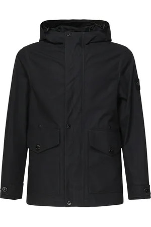 Stone Island Kurtki, Mężczyzna, Czarny, S, Czarny Płaszcz Bawełniany z Kapturem