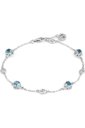 Gucci Akcesoria, Kobieta, Szary, ONE SIZE, Bransoletka z białego złota 18kt z topazami i detaliami Interlocking G