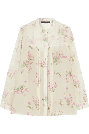 Persona by Marina Rinaldi Bluzki, Kobieta, Beżowy, 3XL, Kwiatowa Jedwabno-Bawełniana Bluzka Koszula