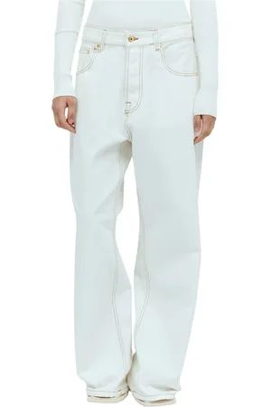 Jacquemus Jeansy, Kobieta, Beżowy, W29, Denim, Jeansyy z wysokim stanem i naszywką