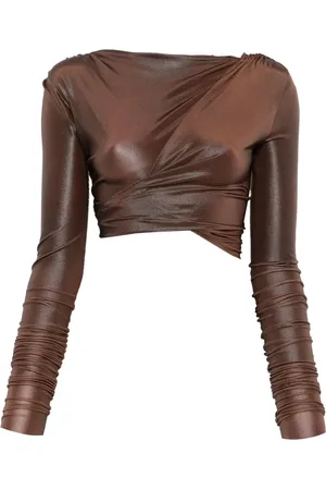 Rick Owens Bluzki, Kobieta, brązowy, S, Jade Długi Rękaw Crop T-Shirt