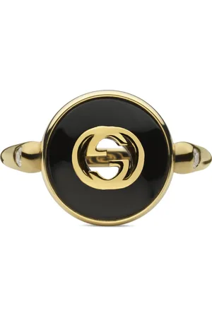 Gucci Akcesoria, Kobieta, Żółty, 50 MM, Pierścień z łącznikami z żółtego złota, onyksu i diamentów
