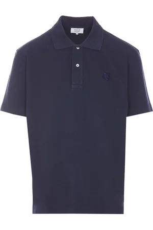 Maison Kitsuné Koszulki, Mężczyzna, Niebieski, S, Granatowy T-shirt z Logo na Guziki