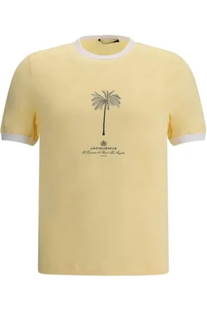 Jacquemus Koszulki, Mężczyzna, Żółty, S, T-shirt z kontrastowym ściągaczem na szyi