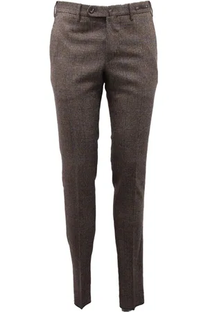 PT01 Spodnie, Mężczyzna, brązowy, M, Len, Spodnie wełniane slim fit glen check