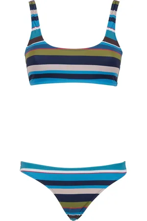 Gallo Stroje kąpielowe, Kobieta, Wielobarwność, L, Niebieski bikini bralette dla kobiet z wielobarwnymi paskami