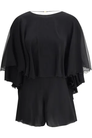 Saint Laurent Bluzki, Kobieta, Czarny, S, Playsuit z jedwabnego krepu z marszczeniami