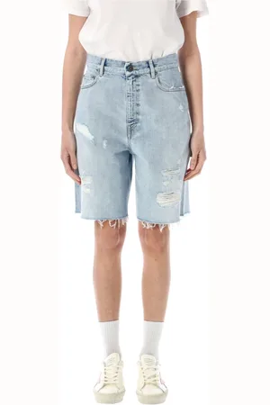 Golden Goose Szorty, Kobieta, Niebieski, W26, Denim, Frayed Denim Shorts Ss 25