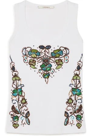 Maliparmi Koszulki, Kobieta, Wielobarwność, XS, Cekiny, Precious Haft Tank TOP