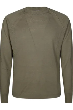 Daniele Fiesoli Swetry, Mężczyzna, Zielony, M, Bawełna, Len Bawełna Długi Rękaw Crewneck Top