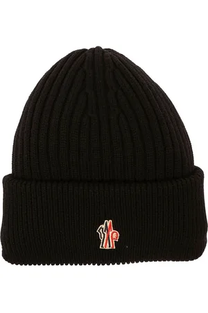 Moncler Akcesoria, Mężczyzna, Czarny, ONE SIZE, Wełna, Wełniana Czapka Beanie z Naszywką Logo