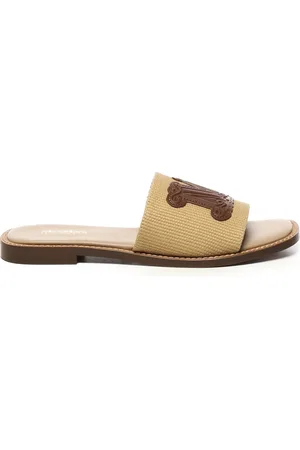 Max Mara Buty, Kobieta, brązowy, 39 EU, Kapcie z Kanwy z Haftem Monogramu