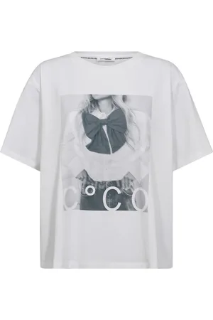 Co`Couture Koszulki, Kobieta, Biały, L, T-shirt z grafiką i kokardą