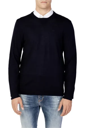 Armani Exchange Swetry, Mężczyzna, Niebieski, M, Wełniany Męski Sweter Jesień/Zima Kolekcja