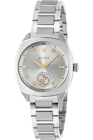 Gucci Akcesoria, Kobieta, Szary, ONE SIZE, Ya 142510 - Interlocking 29mm stalowa obudowa, srebrna szczotkowana tarcza z 8 diamentami i różowozłotymi detalami, wyświetlacz małych sekund, stalowy bransoletka