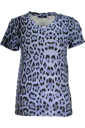 Roberto Cavalli Koszulki, Kobieta, Wielobarwność, M, Niebieski T-shirt z Wzorem