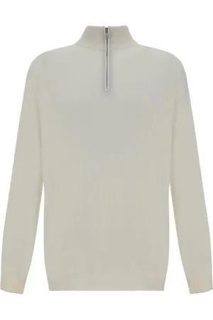Brunello Cucinelli Swetry, Mężczyzna, Biały, 3XL, Kaszmir, Kaszmirek Wysoki Kołnierz Zamek Sweter
