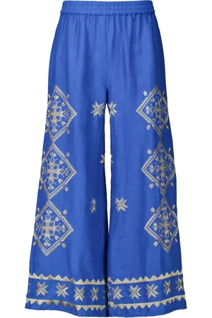 Greek Archaic Kori Spodnie, Kobieta, Niebieski, M, Niebieskie Spodnie dla Kobiet