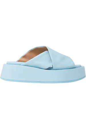 MARSÈLL Buty, Kobieta, Niebieski, 40 EU, Skórzane Sandały na Platformie z Krzyżującymi się Paskami